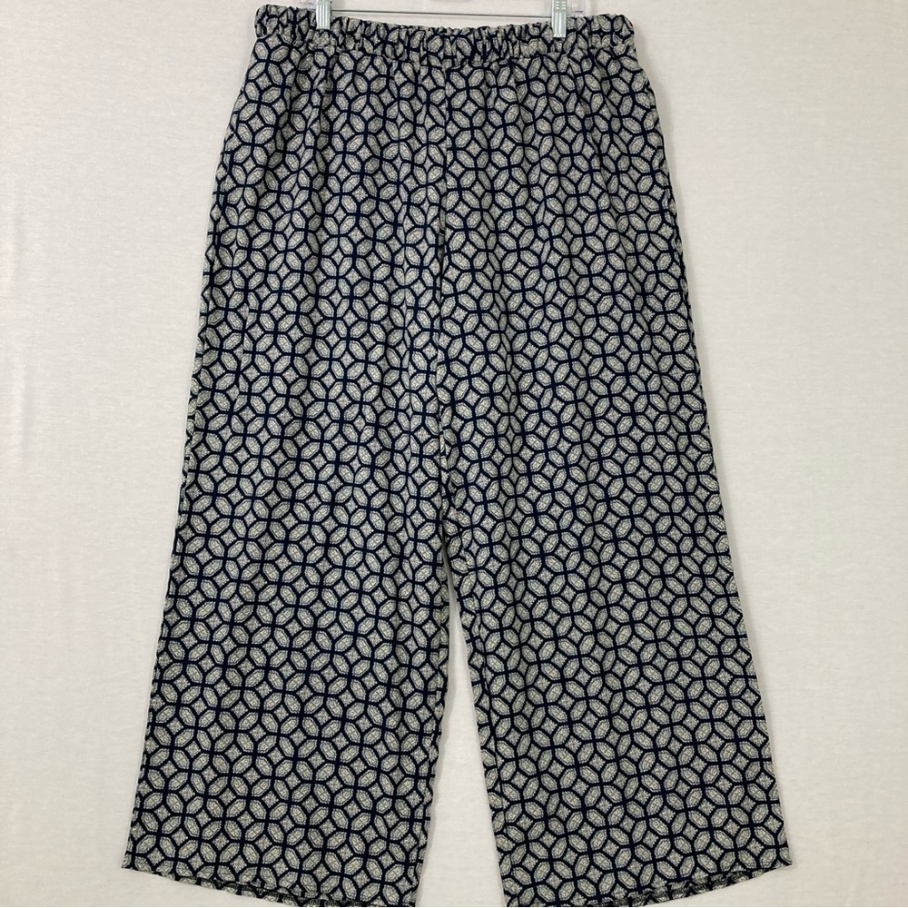 Moa Moa Navy Tan Abstract Print Wide‎ Leg Pull-on Pants size 1X
